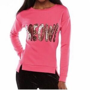 Juicy Couture Oversized Hot Pink Sequin Meow Graphic Top XL Extra Large Barbie